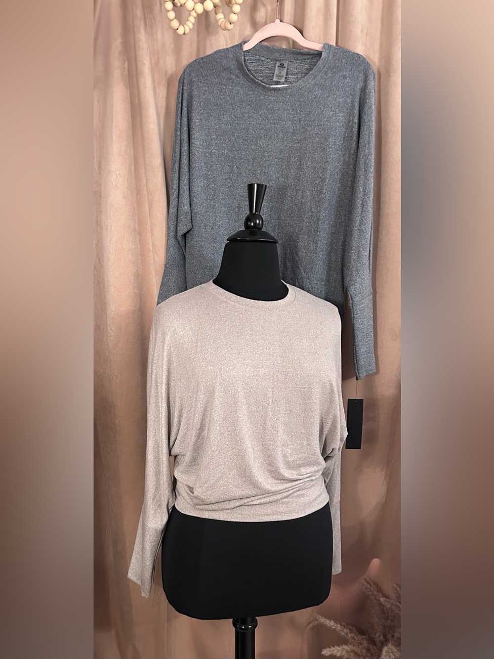 Mono B Metallic Crewneck Tops — Silver & Cream
